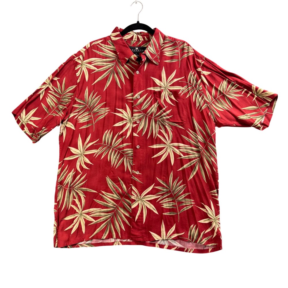 Tropical Hawaiian Shirt XL Red Rayon Cruise Beach Resort Palm‎ Print Coastal Dad
